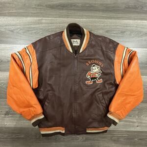 Vintage Cleveland Browns Jacket Mens Large Leather Bomber Mirage Throwback 90s